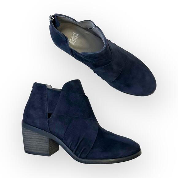 Eileen Fisher Women's Irwin Suede Bootie Size 7.5 Midnight Navy Blue EF46219 - Picture 1 of 12